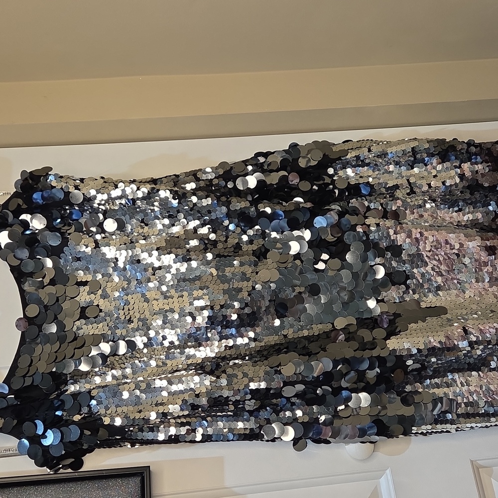 Nwt 14 Size Avec Les Filles Silver Sequin Midi Dress - Picture 5 of 16